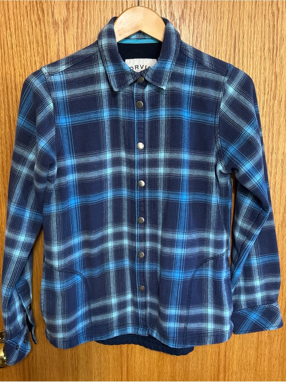 ORVIS Fleece Lined Flannel Shirt Jacket Women Small Blue Plaid Pockets